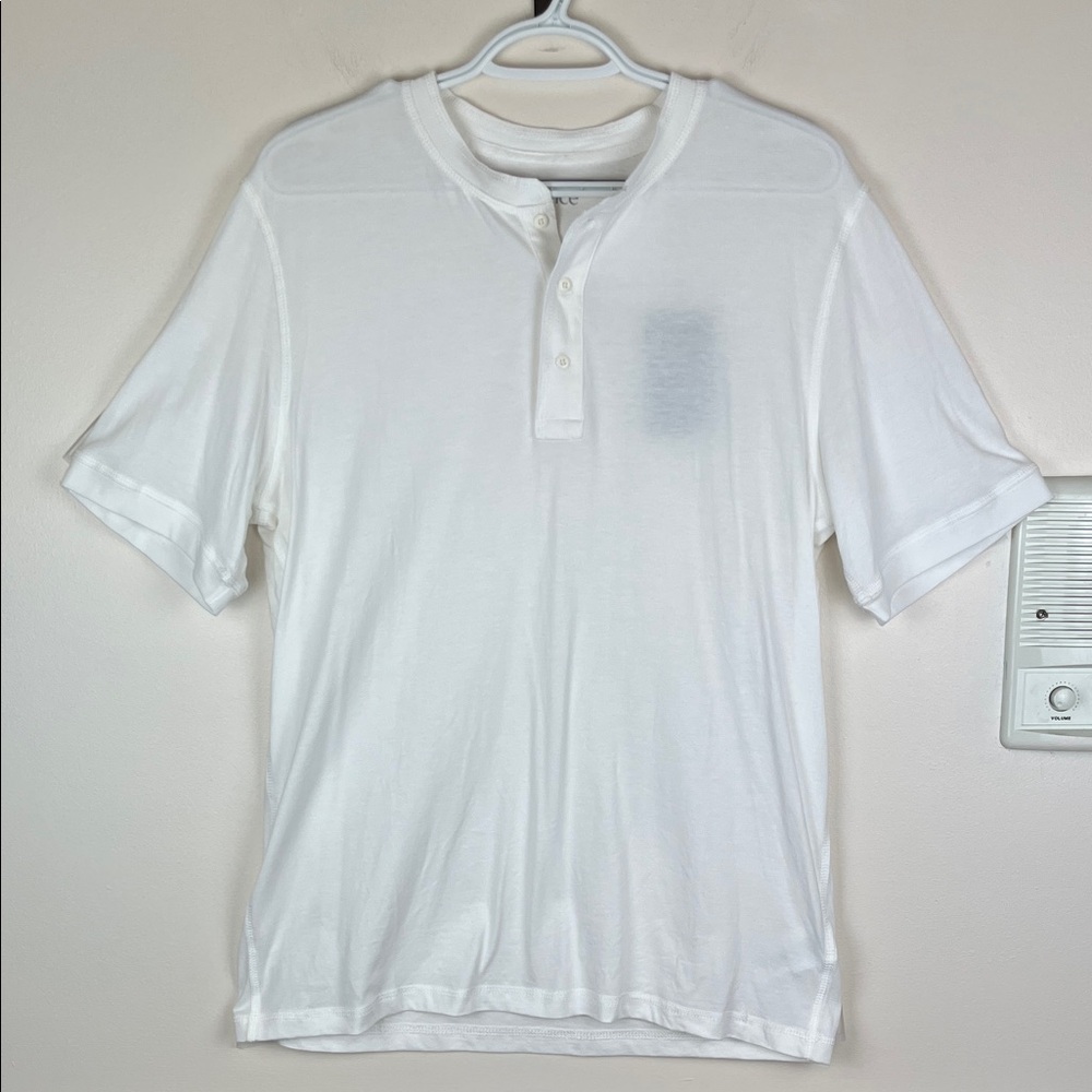 Quince Men’s Cotton Modal White Short-Sleeve Henley Polo, Size Medium, NWT